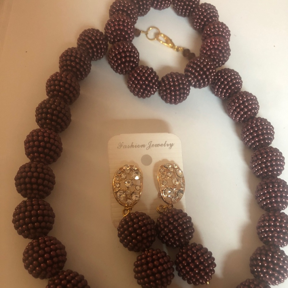 Authentic African Nigerian Jewelry Set With Necklace, Earrings And Bracelet
